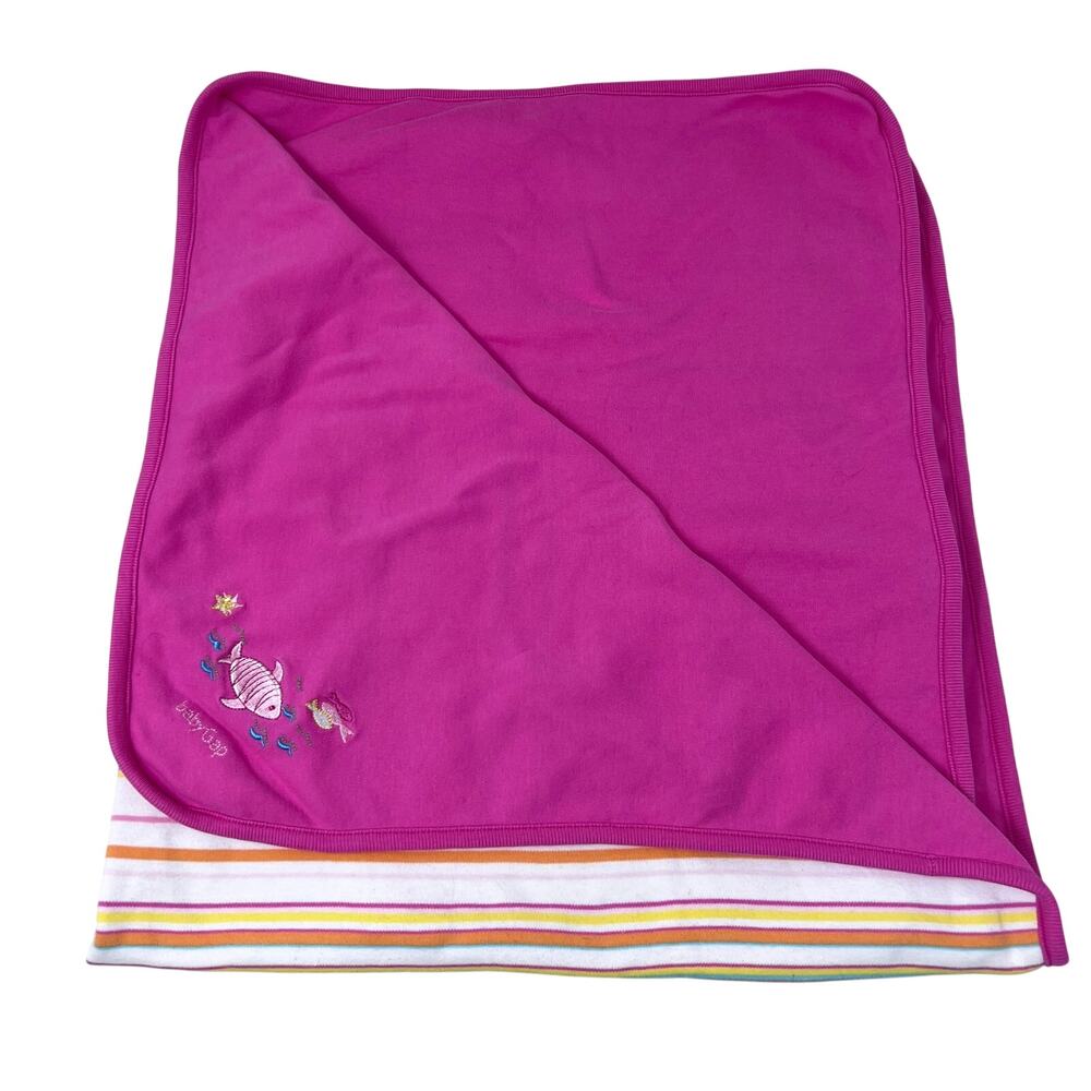 Baby Gap Vintage Blanket Cotton Reversible Pink Striped Tropical Fish 2003